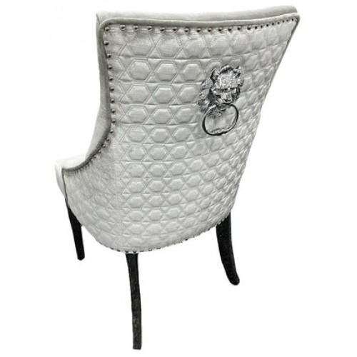 Roma Silver Grey Chair (Lion Knocker/Chrome Legs)