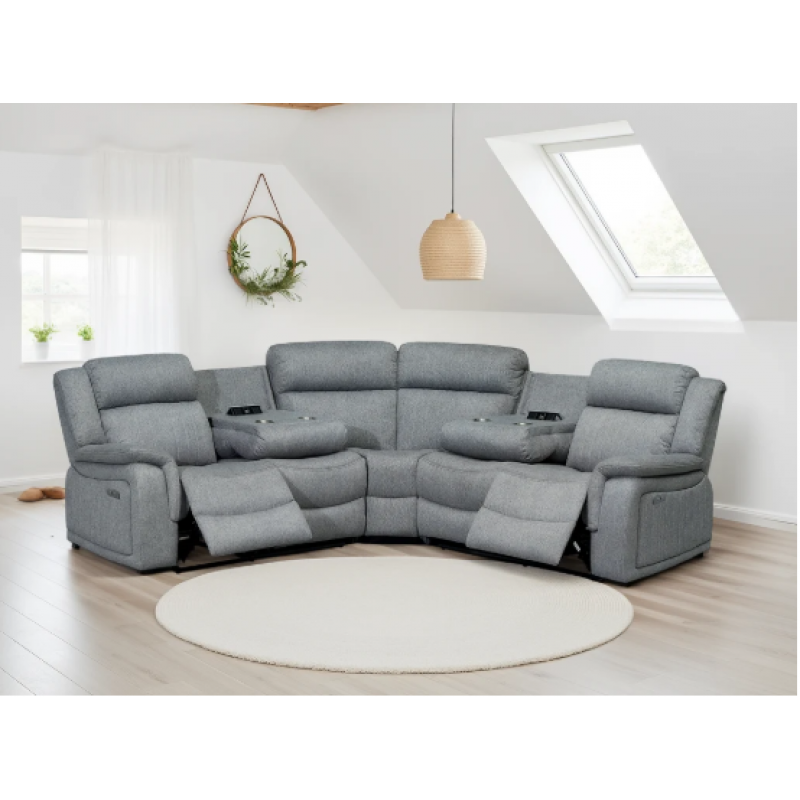 Linden Electric Recliner Large Corner Sofa in Grey Linden Electric Recliner Large Corner Sofa in Grey